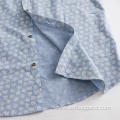 Anti-wrinkle Light Blue Long Sleeve Floral Printed Shirt